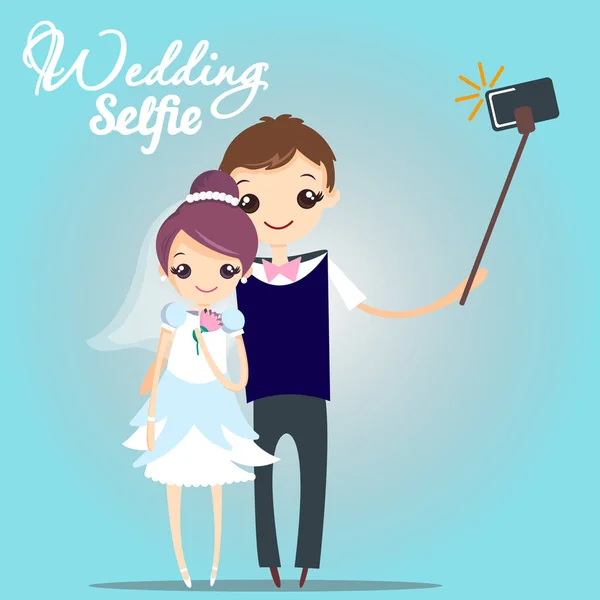 Młoda para robi wesele selfie — Wektor stockowy