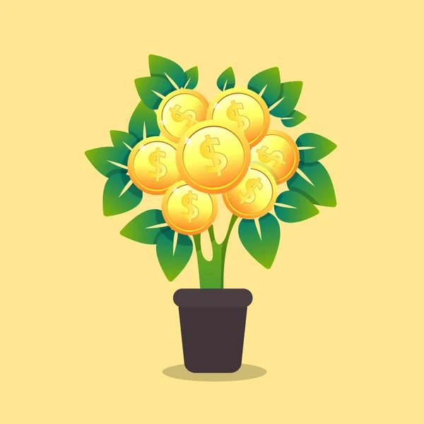 Monedas creciendo en un árbol — Vector de stock