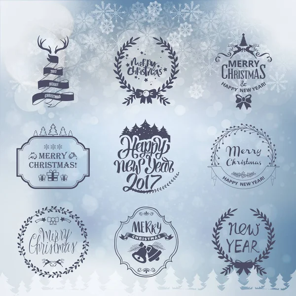 Ensemble d'étiquettes de Noël et du Nouvel An — Image vectorielle