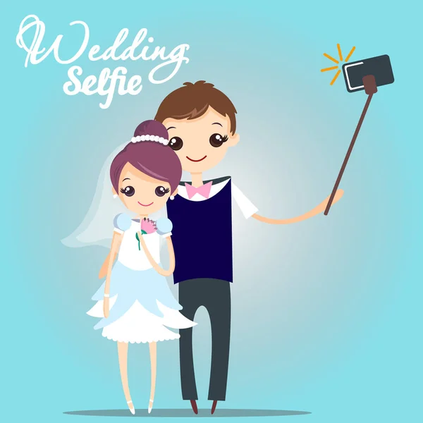Fiatal pár csinál esküvői selfie Stock Vektor