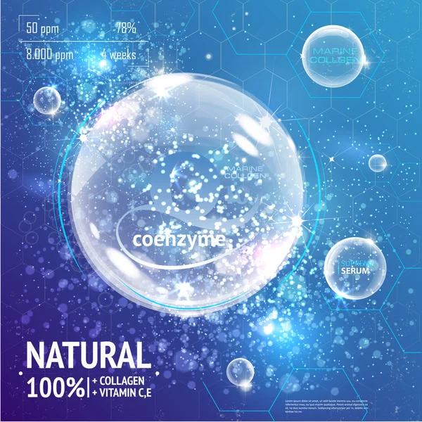 Koenzim Q10. Kozmetik reklamları şablonu.