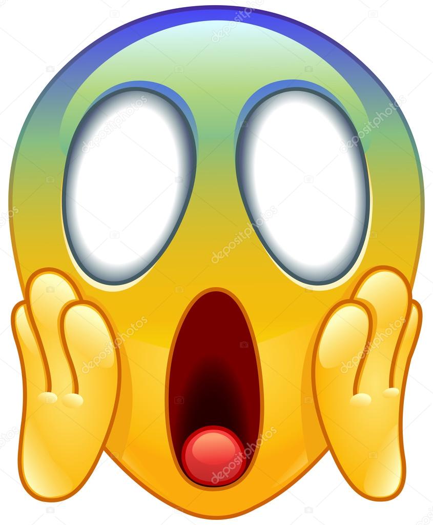 Emoticon face in horror. The frightened smiley screams in fear. Panic  emoticon. Emoji hair stood on end with fear. Vector illustration Stock  Vector Image & Art - Alamy