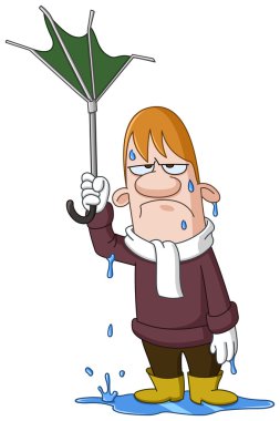 Man with broken umbrella clipart