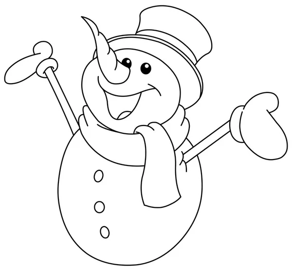 Outlined snowman raising arms — Stock Vector