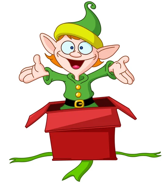 Elfe saute de boîte cadeau — Image vectorielle