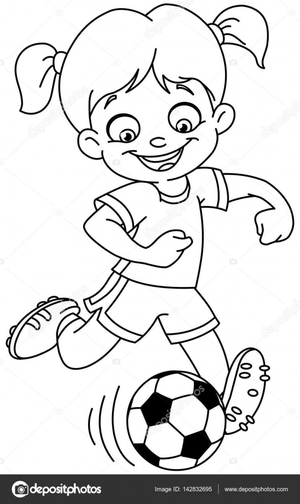 menina jogando futebol para colorir isolado 6823513 Vetor no Vecteezy