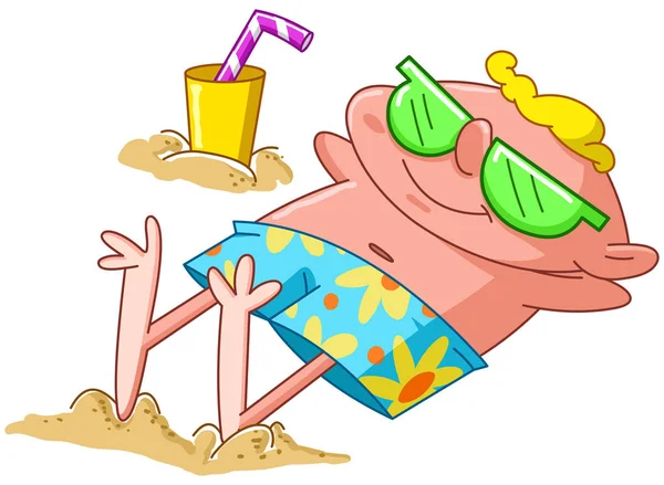 Hombre acostado en la playa — Vector de stock