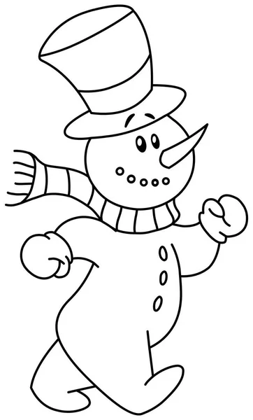 Outlined snowman walking — Stock Vector