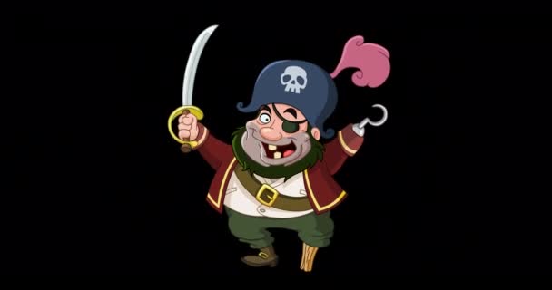 Animación Feliz Pirata Dibujos Animados Con Una Pata Tenaza Espada — Vídeos de Stock