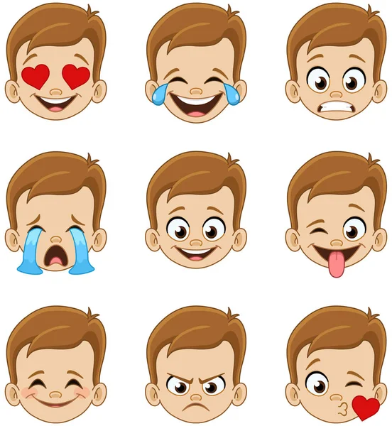 Chico cara emoji expresiones — Archivo Imágenes Vectoriales