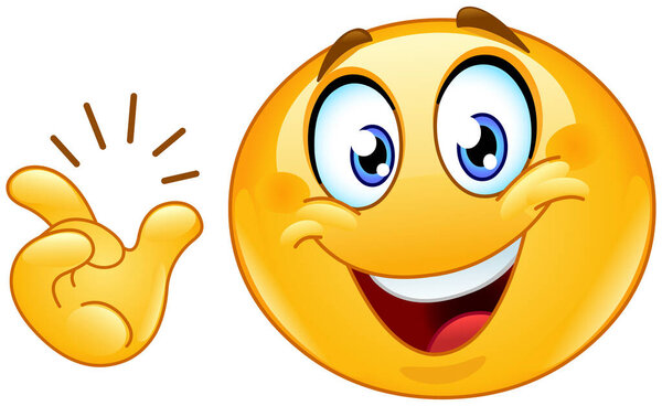 Happy emoji emoticon after snapping his fingers want to say: easy, got it or have an idea