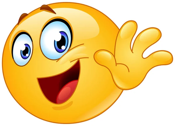 Feliz Emoticono Emoji Saludando Adiós Tengo Que Irme Verte — Vector de stock