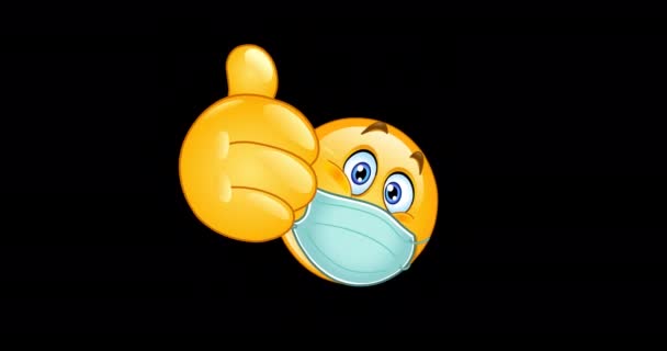 Animación Emoticono Emoji Con Máscara Médica Sobre Boca Mostrando Pulgar — Vídeo de stock