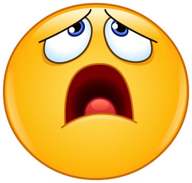 Emoji simgesi açık ağızla yukarı bakıyor. Yorgun bir ifade takınıyor: Hayır, şimdi ne olacak?