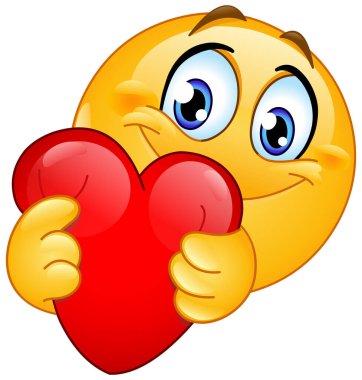 Mutlu emoji simgesi kırmızı bir kalbe sarılıyor.