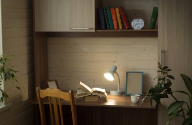 Duvar lambası ve kitaplar ile Bookshelf 