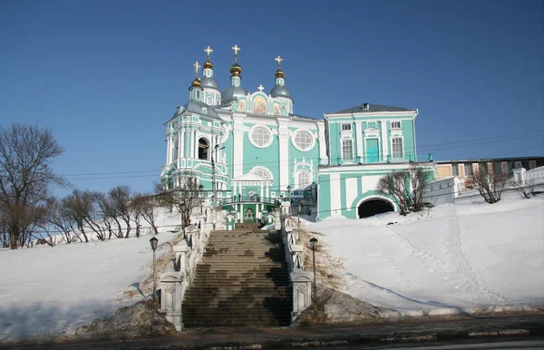 Kathedraal Van Hemelvaart Domineert Stad Smolensk Van Verheven Cathedral Hill — Stockfoto