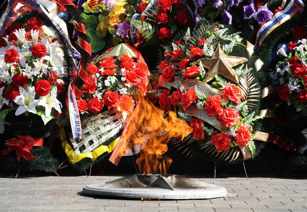 The Eternal flame on a Victory Day as a symbol of memory of dead warriors