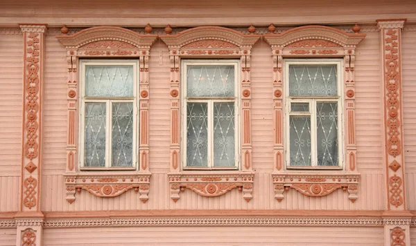Russian Traditional Wooden Windows Casing Kineshma Russia — Stock Photo, Image
