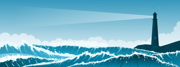 Fondo de paisaje marino tormentoso con faro — Vector de stock