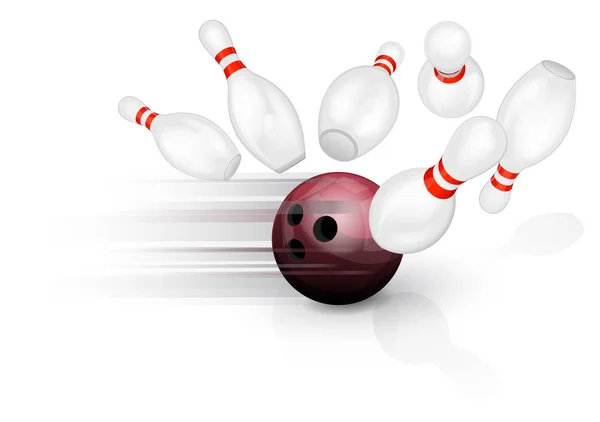 Bowling bal crashen in de pinnen — Stockvector