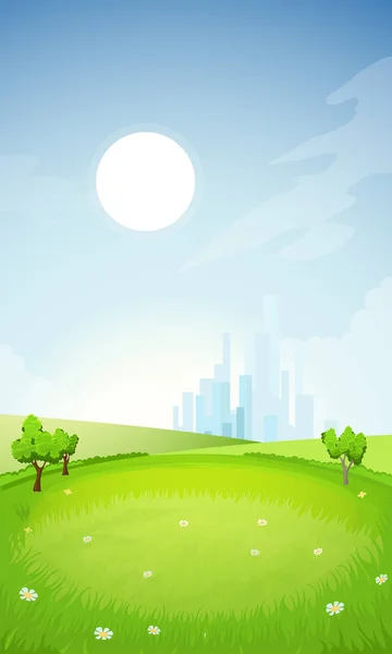 Paisaje rural de verano con ciudad — Vector de stock