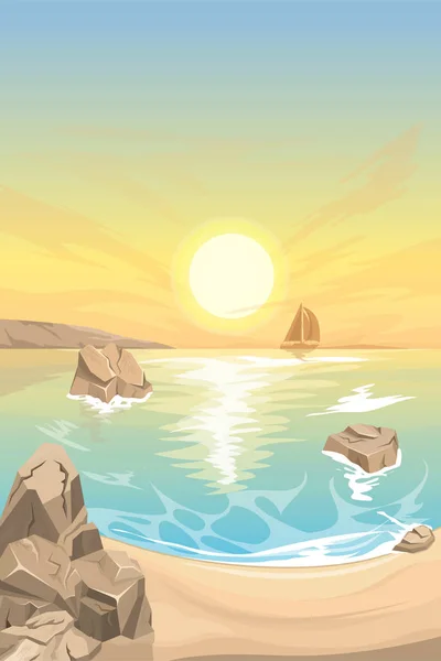 Puesta de sol en el paisaje marino. Paisaje del vector — Archivo Imágenes Vectoriales