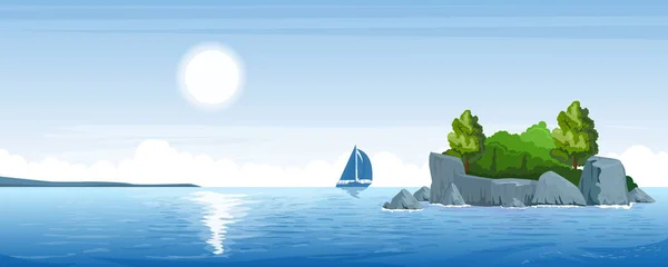 Seascape com uma pequena ilha — Vetor de Stock