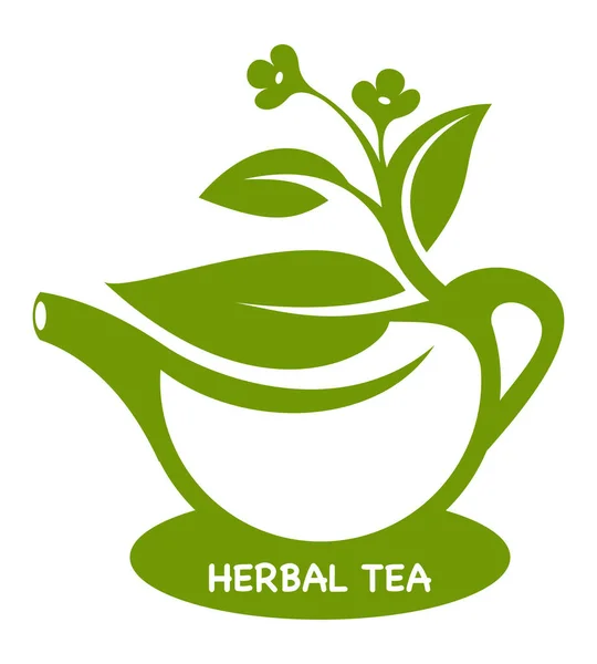 Bitkisel çay çaydanlık. Eko ürün logosu. — Stok Vektör