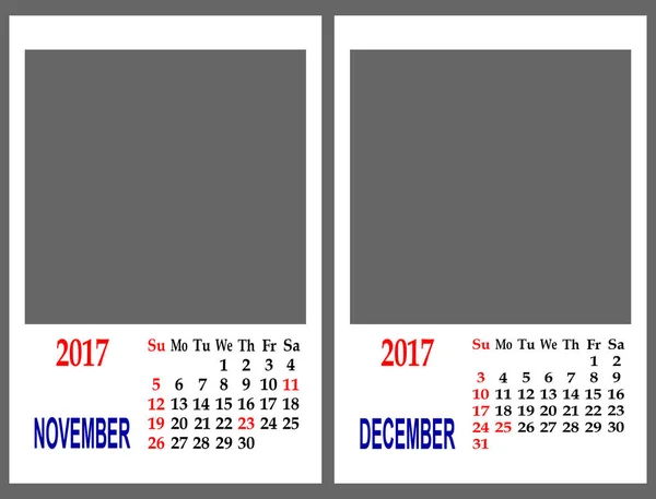 Διάταξη ημερολόγιο. Νοέμβριος και Δεκέμβριος — Φωτογραφία Αρχείου
