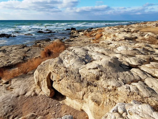 stock image Rocky shore of the Caspian Sea.