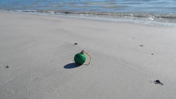 Giocattolo Verde Dell Albero Natale Sulla Spiaggia Sabbiosa — Video Stock