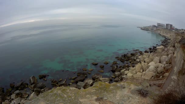 Costa Rocosa Del Mar Caspio Huella Roca Kazajstán Ciudad Aktau — Vídeos de Stock