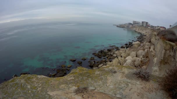 Costa Rocosa Del Mar Caspio Huella Roca Kazajstán Ciudad Aktau — Vídeo de stock