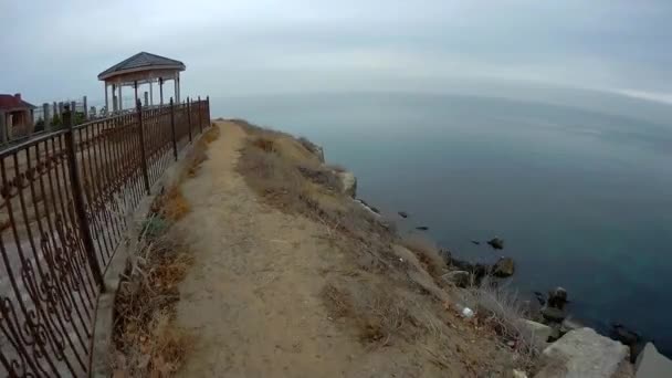 Rotskust Van Kaspische Zee Stenen Spoor Kazachstan Aktau Stad December — Stockvideo