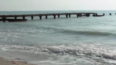 Old concrete pier. Caspian Sea. Kazakhstan. Aktau. Mangistau region. 26 January 2020 year.