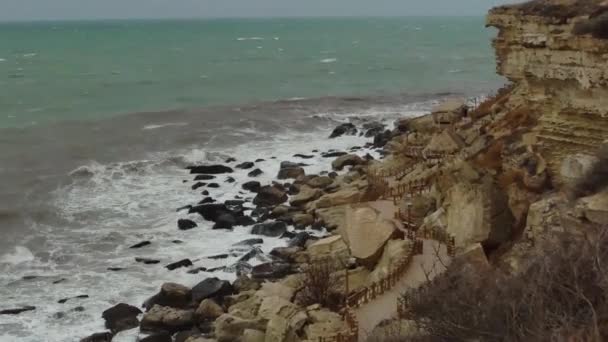 Tormenta Mar Caspio Viento Fuerte Vista Desde Arriba Kazajstán Región — Vídeo de stock
