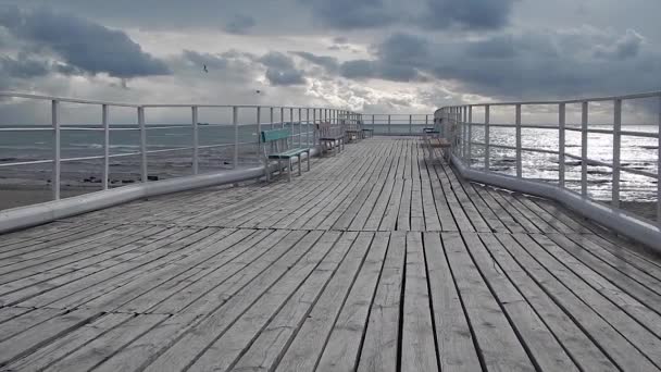 Oude Pier Aan Kust Van Kaspische Zee December 2020 Jaar — Stockvideo