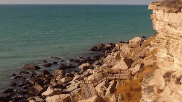 Küste Des Kaspischen Meeres Felsweg Kasachstan Aktau Februar 2020 Jahr — Stockvideo