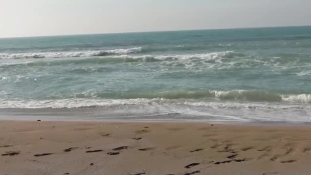 Zandkust Van Kaspische Zee Kazachstan Mangistau Regio Februari 2020 Jaar — Stockvideo
