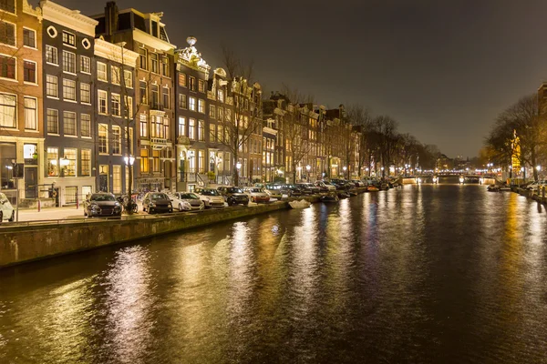 Canale di Amsterdam di notte — Foto Stock