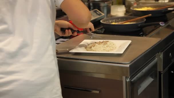 Cuisinier italien préparant un plat aux truffes dans le Mercato Centrale, Florence, Italie — Video