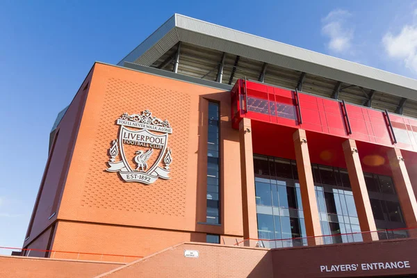 Pemandangan stadion Anfield, rumah Liverpool Football Club — Stok Foto