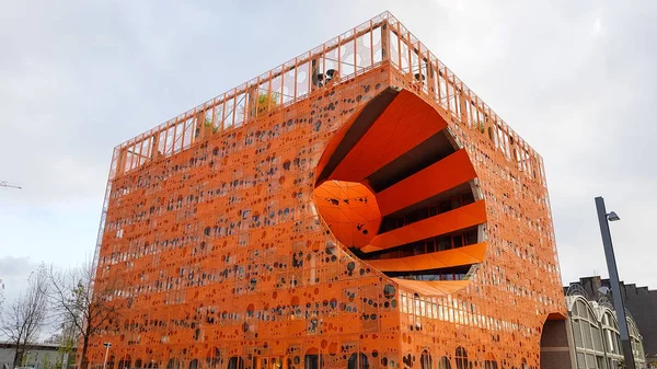 Oranje Kubus Gebouw Confluence District Lyon Frankrijk — Stockfoto