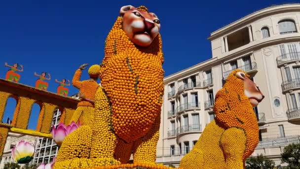 マントン フランス 2018 レモンとフランス マントンのレモンのお祭りが有名な シトロン でオレンジのアートが作られました 有名な果樹園は年間 230 000 — ストック動画