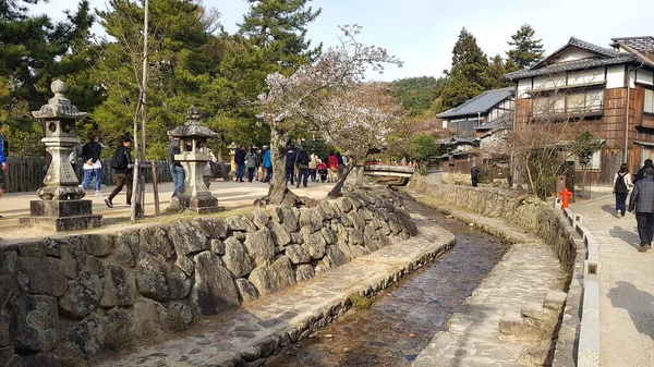 Isla Miyajima Japón Abril 2019 Personas Caminando Por Canal Durante — Foto de Stock