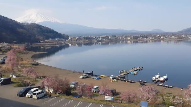 Fuji Dağı Yansıması Ile Manzara Ashi Gölü Hakone Japonya — Stok video