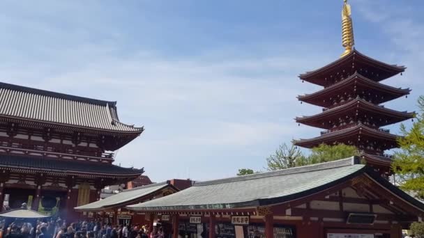 日本东京 2019年4月21日 Asakusa地区的行人 这个地区以僧集佛寺 节日和商店而闻名 — 图库视频影像