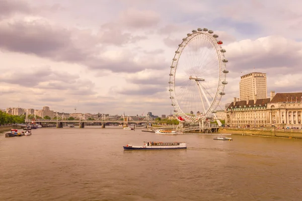 London Eye Och Thames Floden Solnedgång London England Storbritannien — Stockfoto