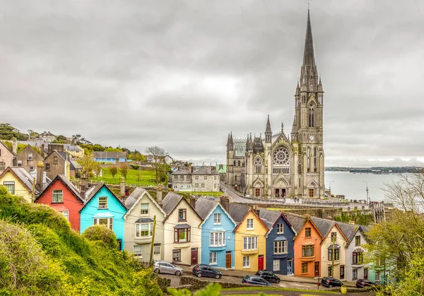 Cobh Rlanda Daki Katedral Renkli Evlerin Havadan Görünüşü — Stok fotoğraf